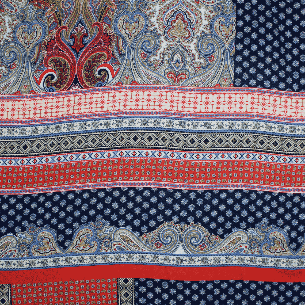 Estampado Viscose padrões - Azul & Vermelho Viscoses Estampadas Tecido para Vestuário