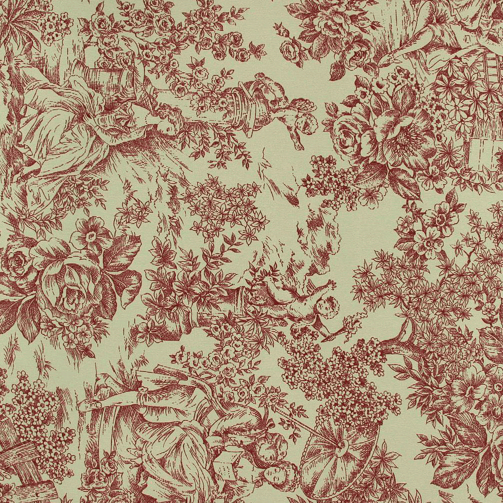 Loneta Floral Historico - vermelho Loneta Estampada Tecido para Decoração