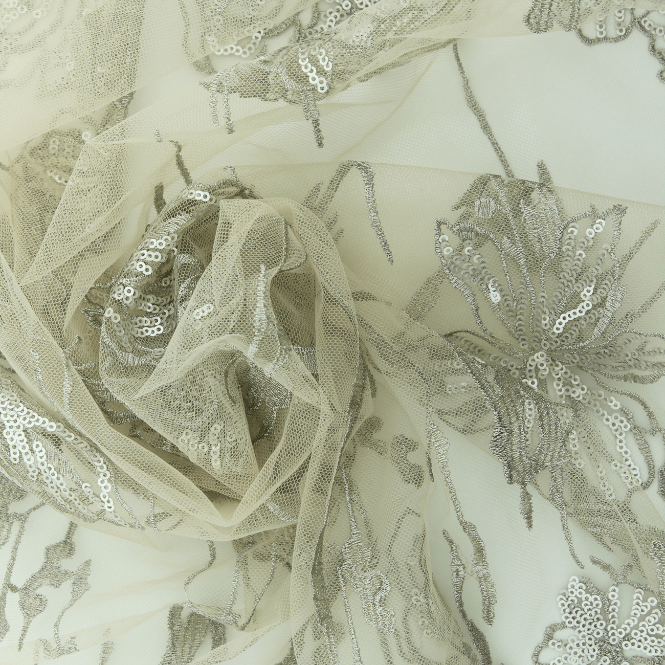 Renda de Cerimónia Bordada - Bege Rendas Tecido para Vestuário