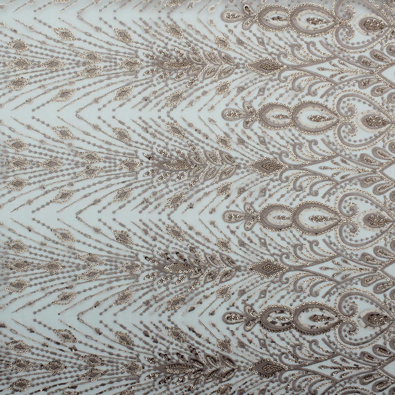 Renda de Cerimónia Bordada com Lantejoulas e Missangas - Rosa Dourado Rendas Tecido para Vestuário