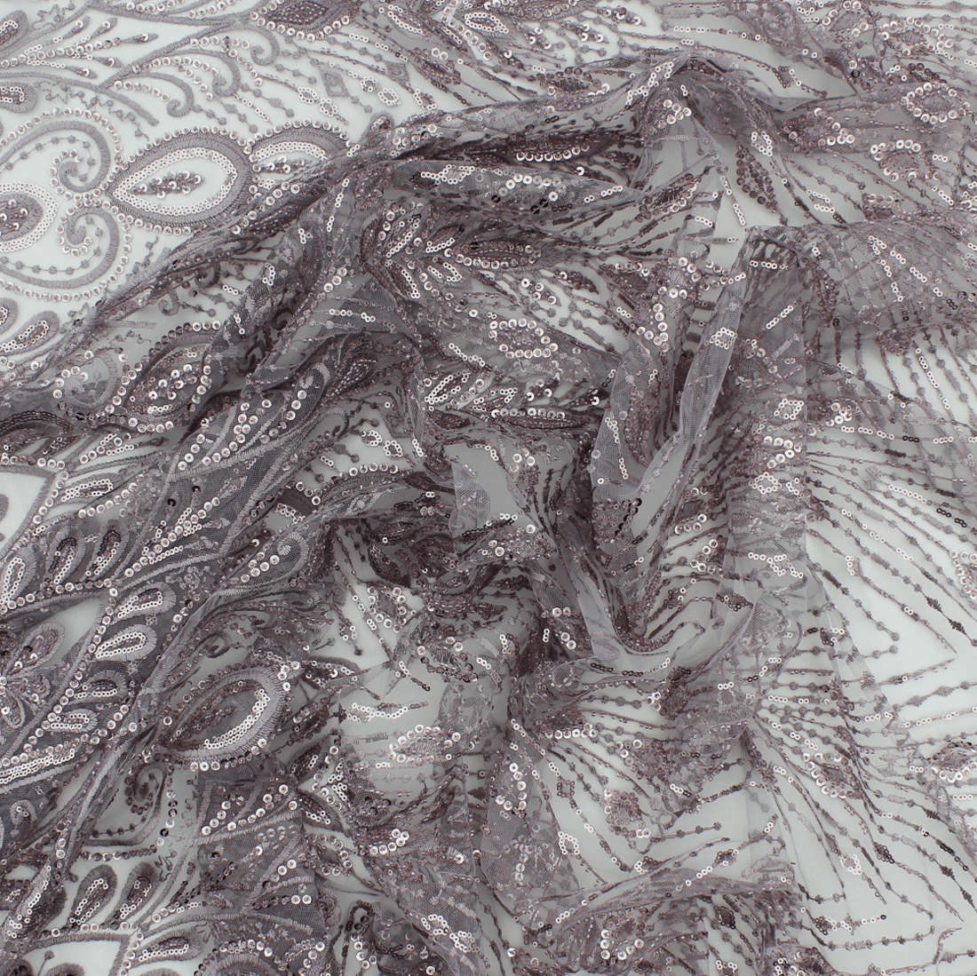 Renda de Cerimónia Bordada com Lantejoulas e Missangas - Rosa Rendas Tecido para Vestuário