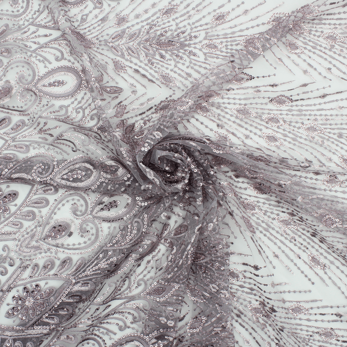 Renda de Cerimónia Bordada com Lantejoulas e Missangas - Rosa Rendas Tecido para Vestuário