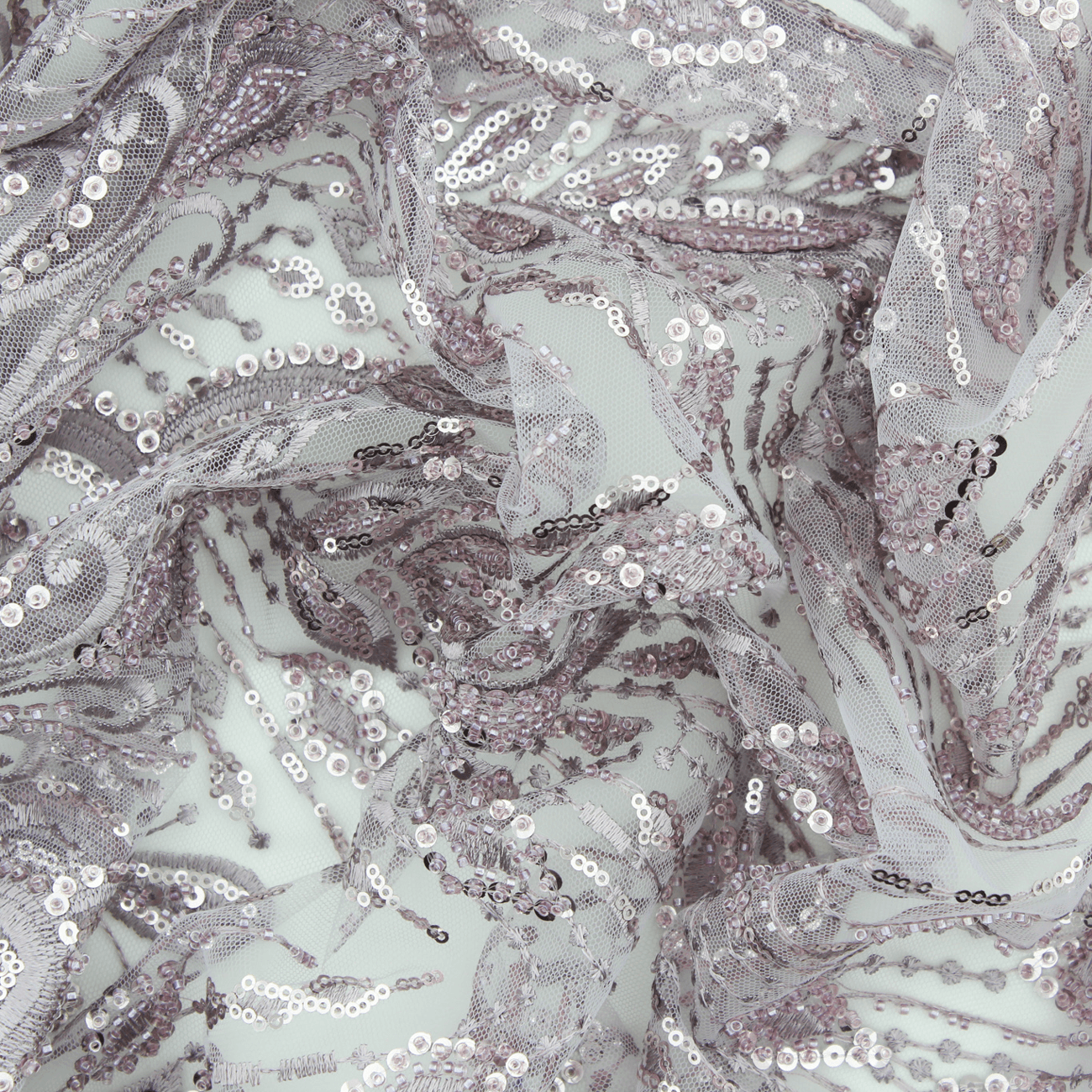 Renda de Cerimónia Bordada com Lantejoulas e Missangas - Rosa Rendas Tecido para Vestuário