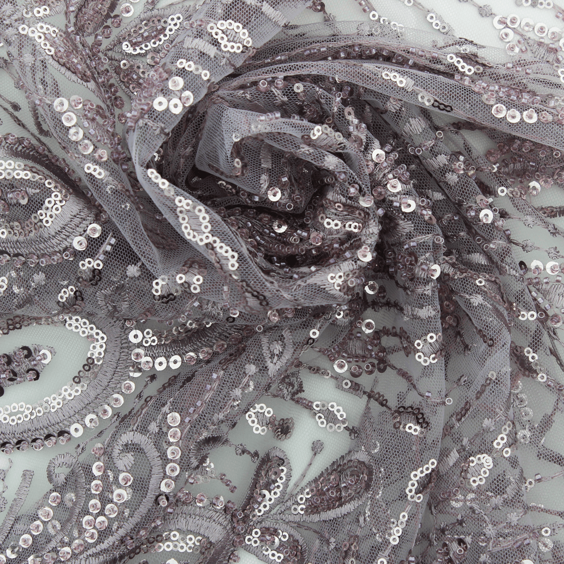 Renda de Cerimónia Bordada com Lantejoulas e Missangas - Rosa Rendas Tecido para Vestuário
