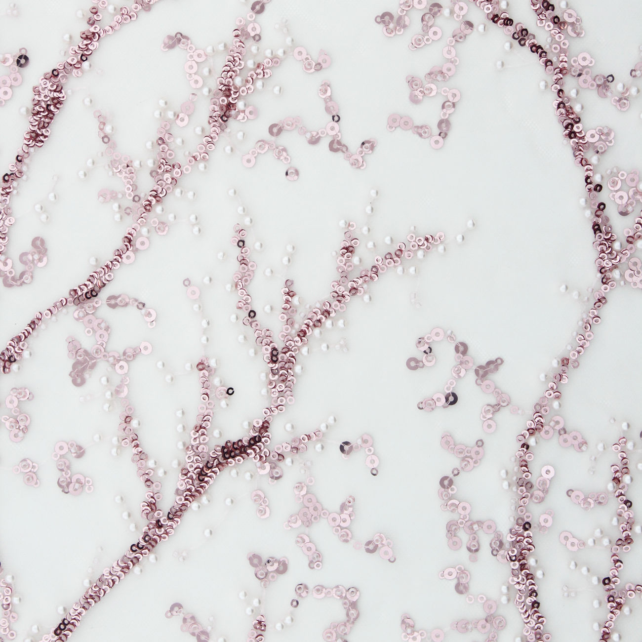 Renda de Cerimónia Bordada com Pérolas e Missangas - Rosa Rendas Tecido para Vestuário