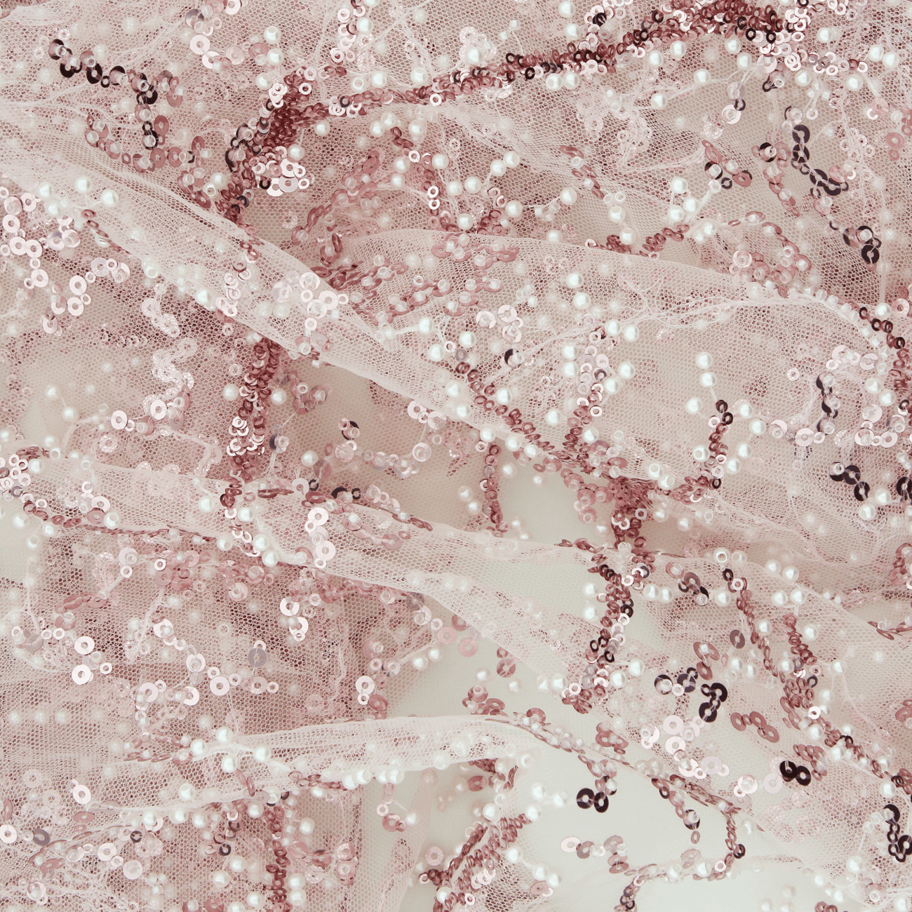 Renda de Cerimónia Bordada com Pérolas e Missangas - Rosa Rendas Tecido para Vestuário