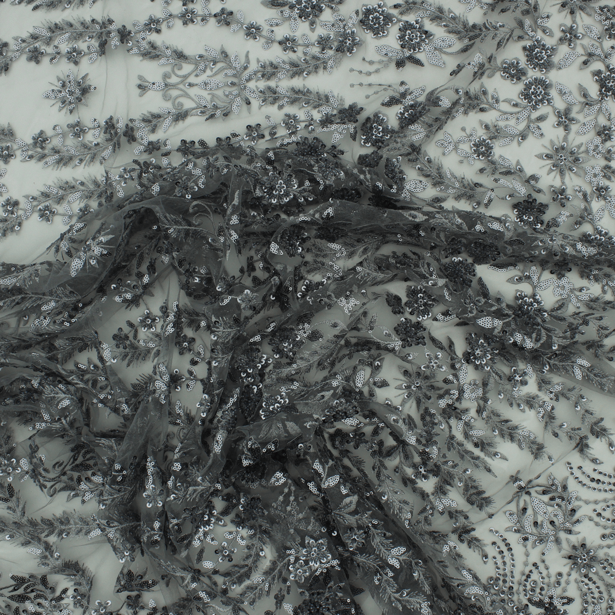 Renda de Cerimónia Bordada Lantejoulas - Cinzento Rendas Tecido para Vestuário