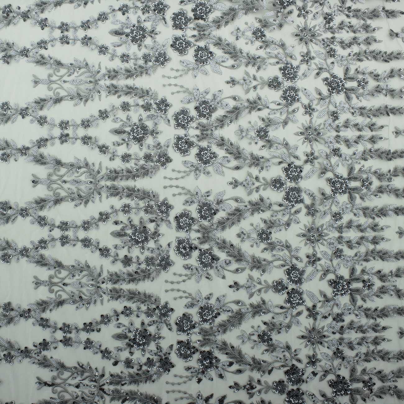 Renda de Cerimónia Bordada Lantejoulas - Cinzento Rendas Tecido para Vestuário