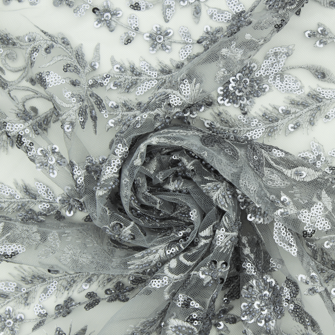 Renda de Cerimónia Bordada Lantejoulas - Cinzento Rendas Tecido para Vestuário