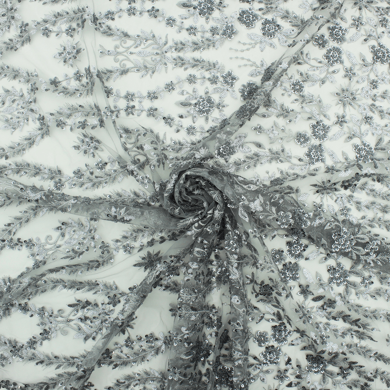 Renda de Cerimónia Bordada Lantejoulas - Cinzento Rendas Tecido para Vestuário