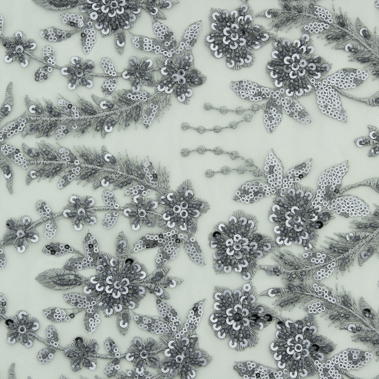 Renda de Cerimónia Bordada Lantejoulas - Cinzento Rendas Tecido para Vestuário