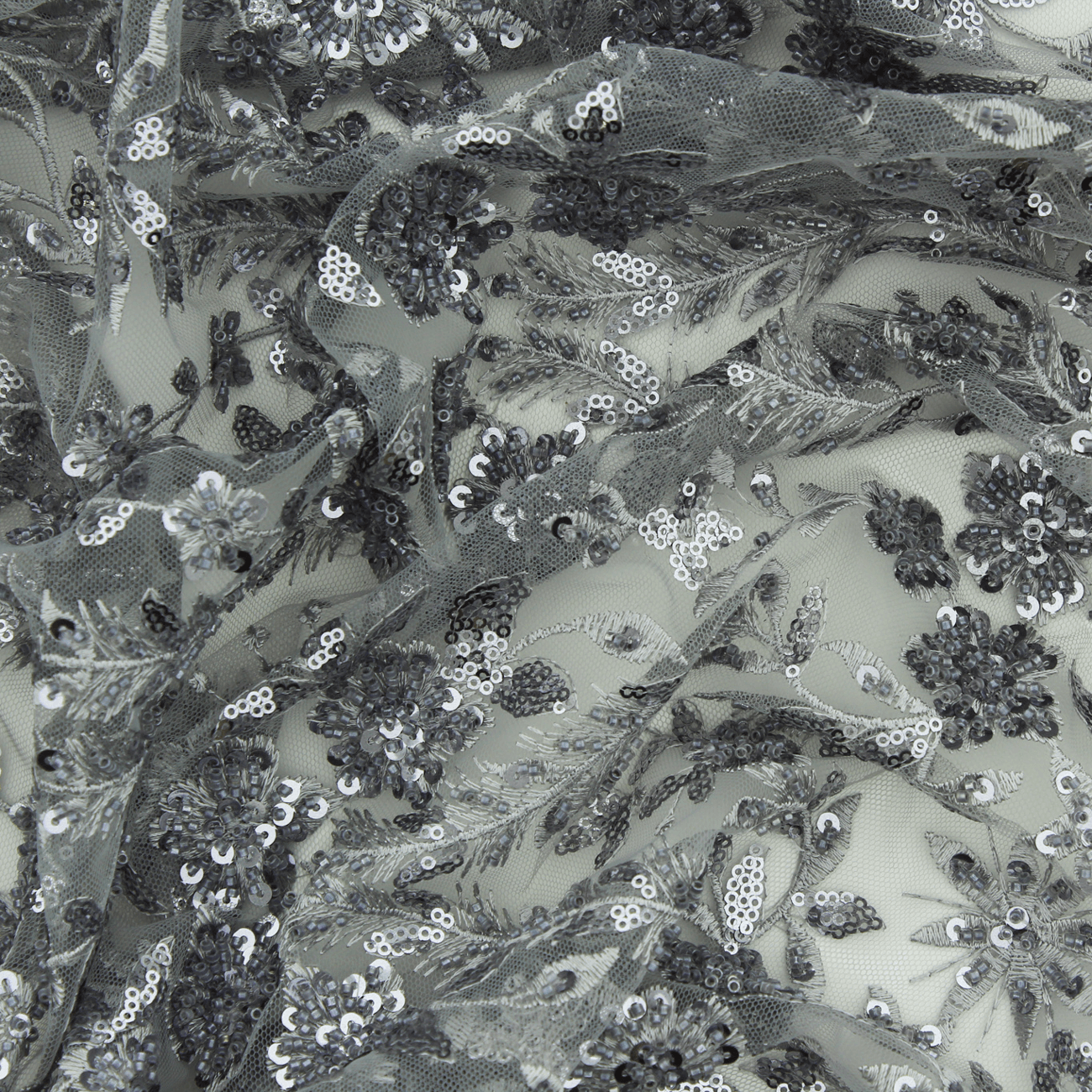 Renda de Cerimónia Bordada Lantejoulas - Cinzento Rendas Tecido para Vestuário