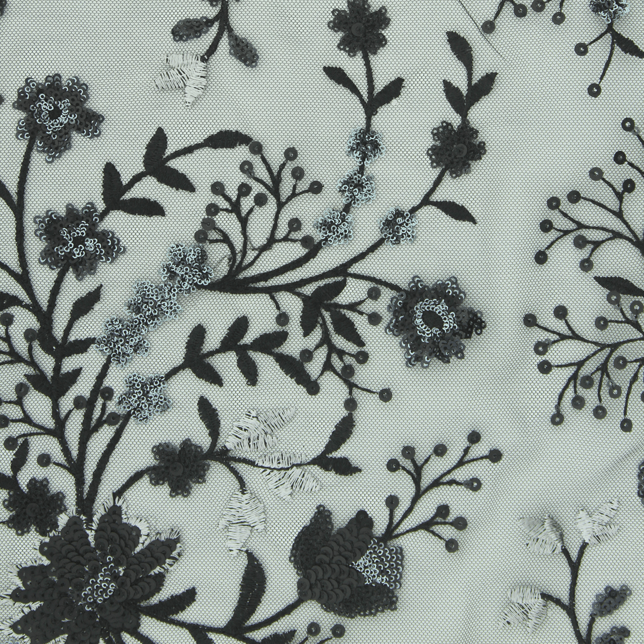 Renda de Cerimónia Bordada Missangas - Preto Rendas Tecido para Vestuário