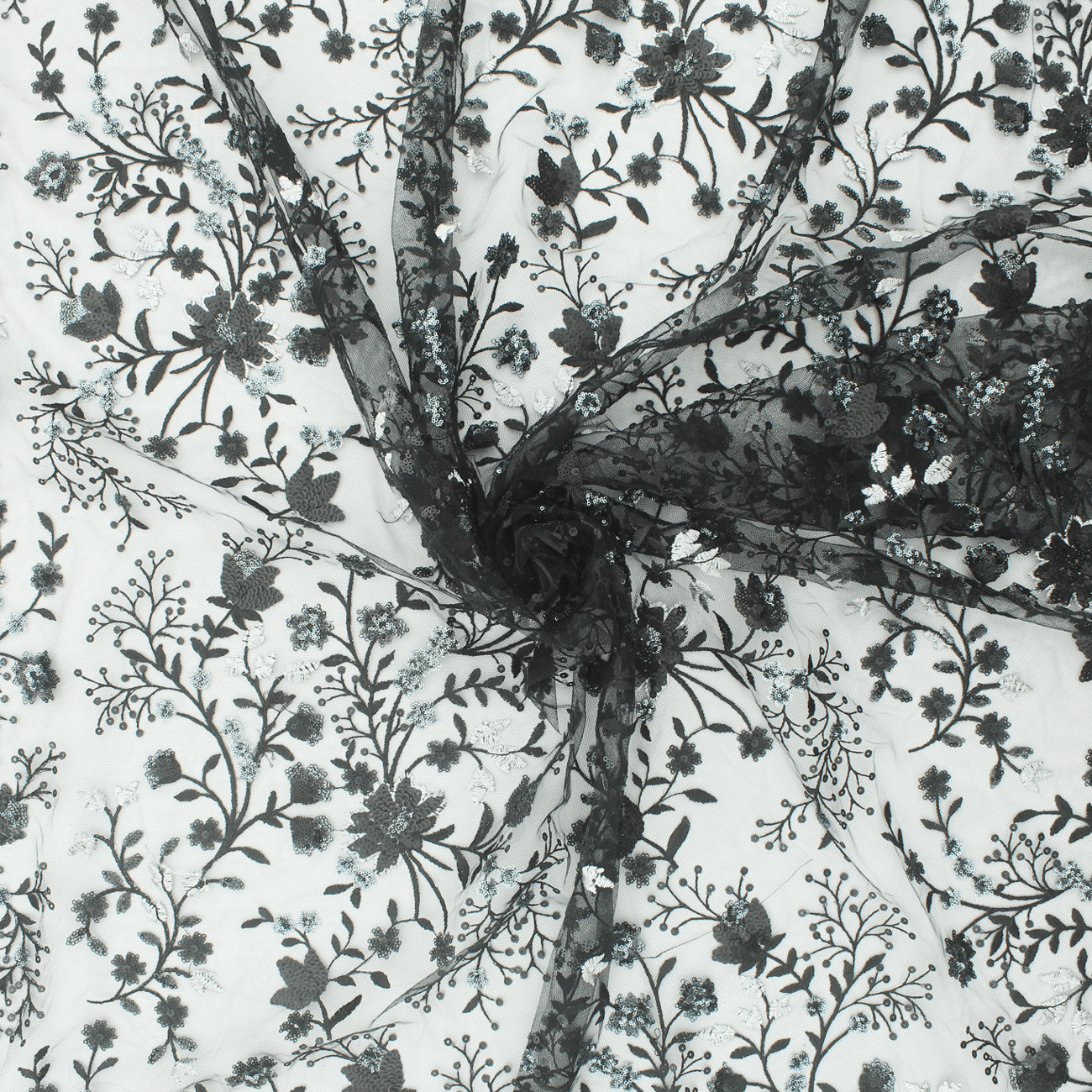 Renda de Cerimónia Bordada Missangas - Preto Rendas Tecido para Vestuário