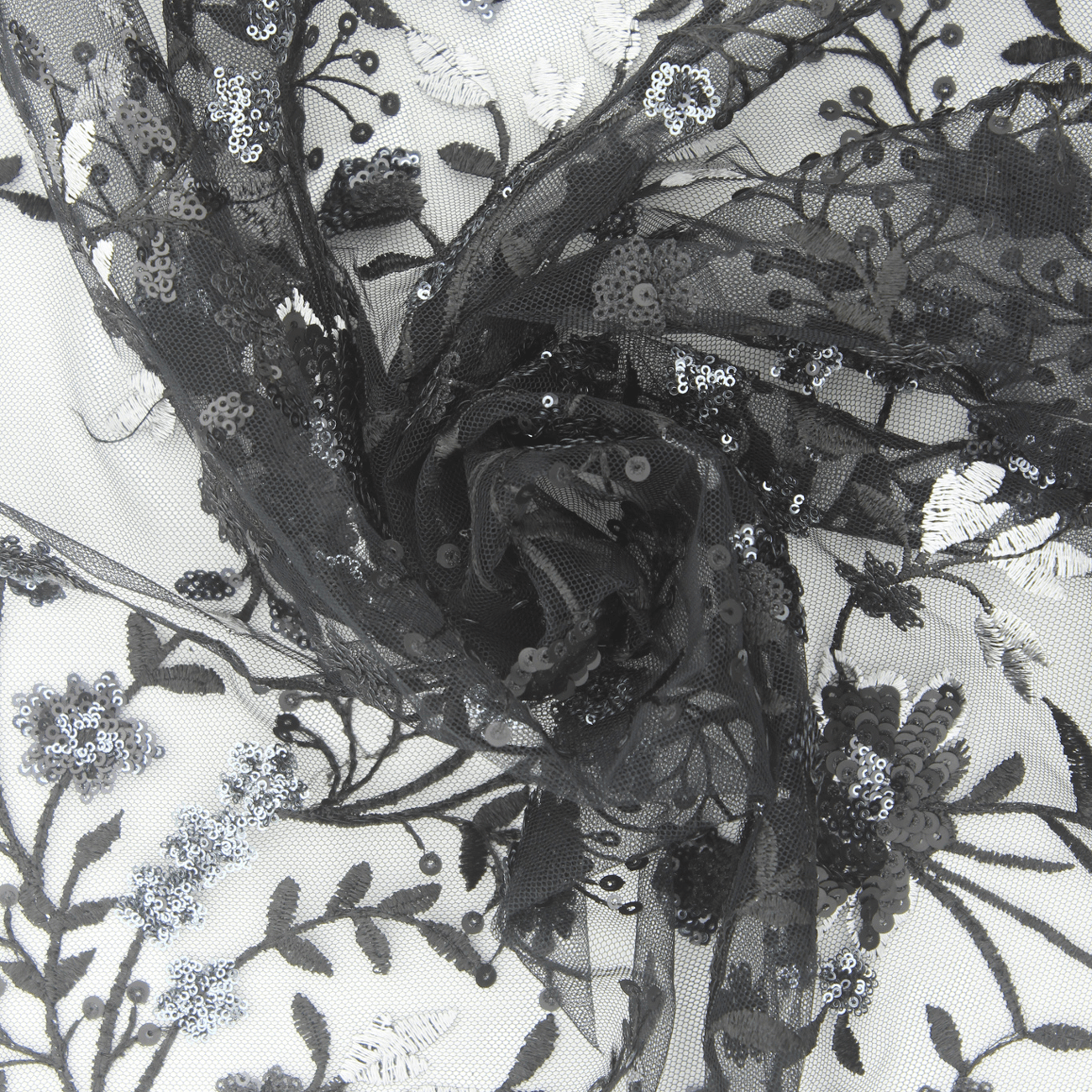 Renda de Cerimónia Bordada Missangas - Preto Rendas Tecido para Vestuário