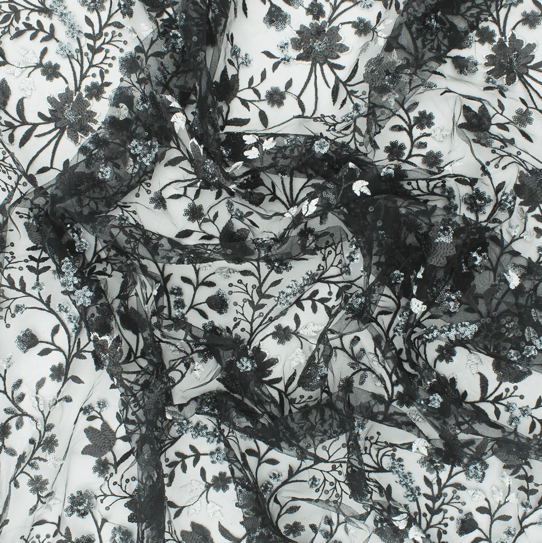 Renda de Cerimónia Bordada Missangas - Preto Rendas Tecido para Vestuário