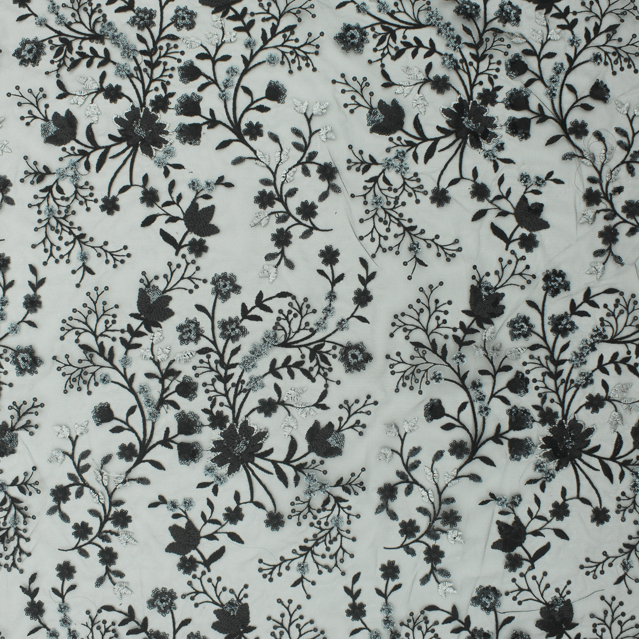 Renda de Cerimónia Bordada Missangas - Preto Rendas Tecido para Vestuário