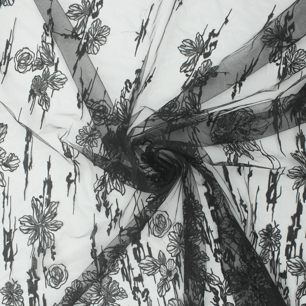 Renda de Cerimónia Bordada - Preto Rendas Tecido para Vestuário