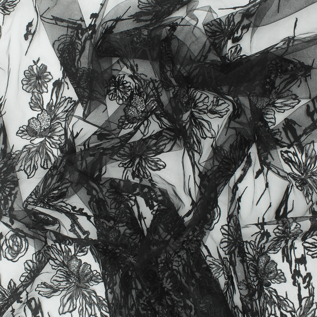 Renda de Cerimónia Bordada - Preto Rendas Tecido para Vestuário