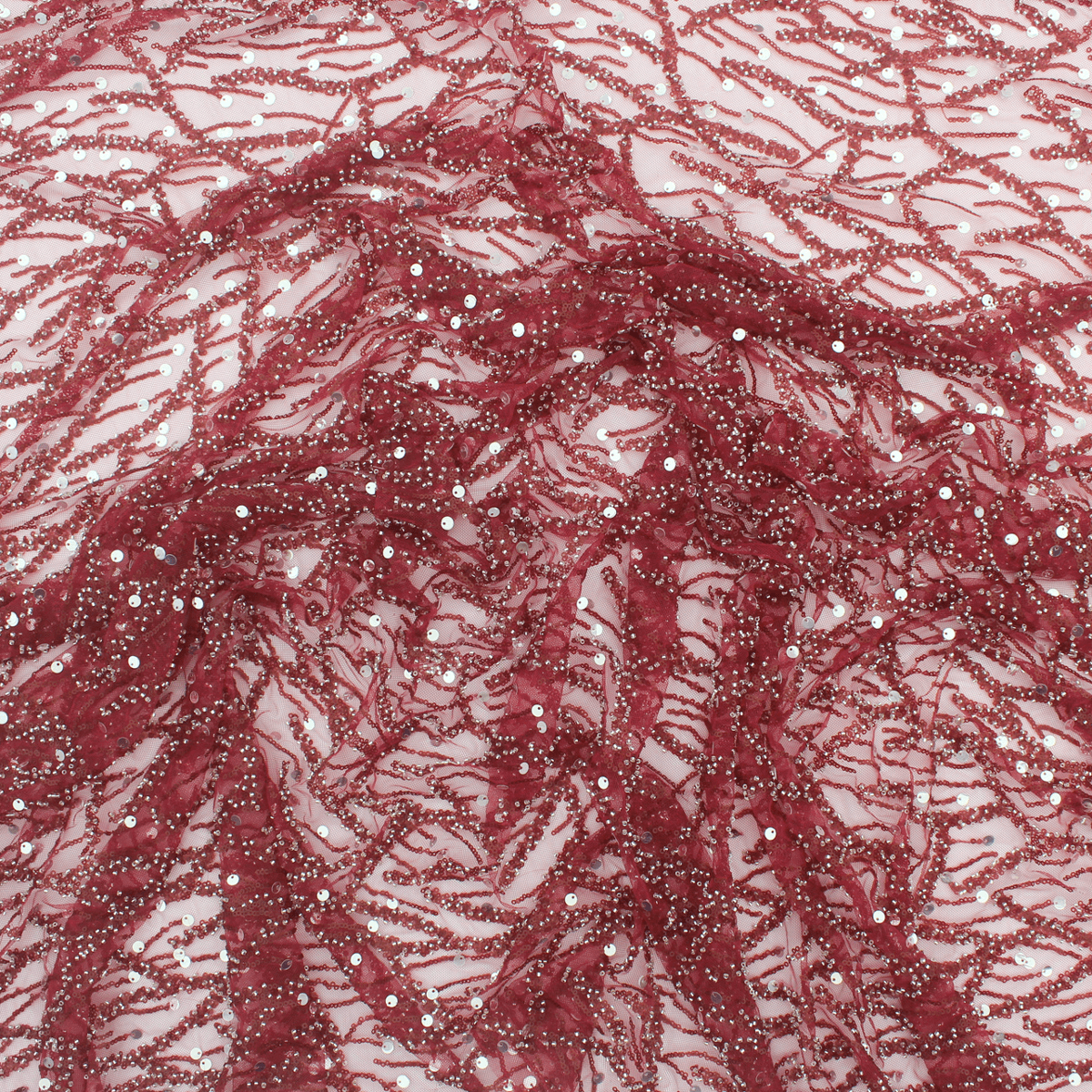 Renda de Cerimónia Lantejoulas e Missangas - Bordeaux Rendas Tecido para Vestuário