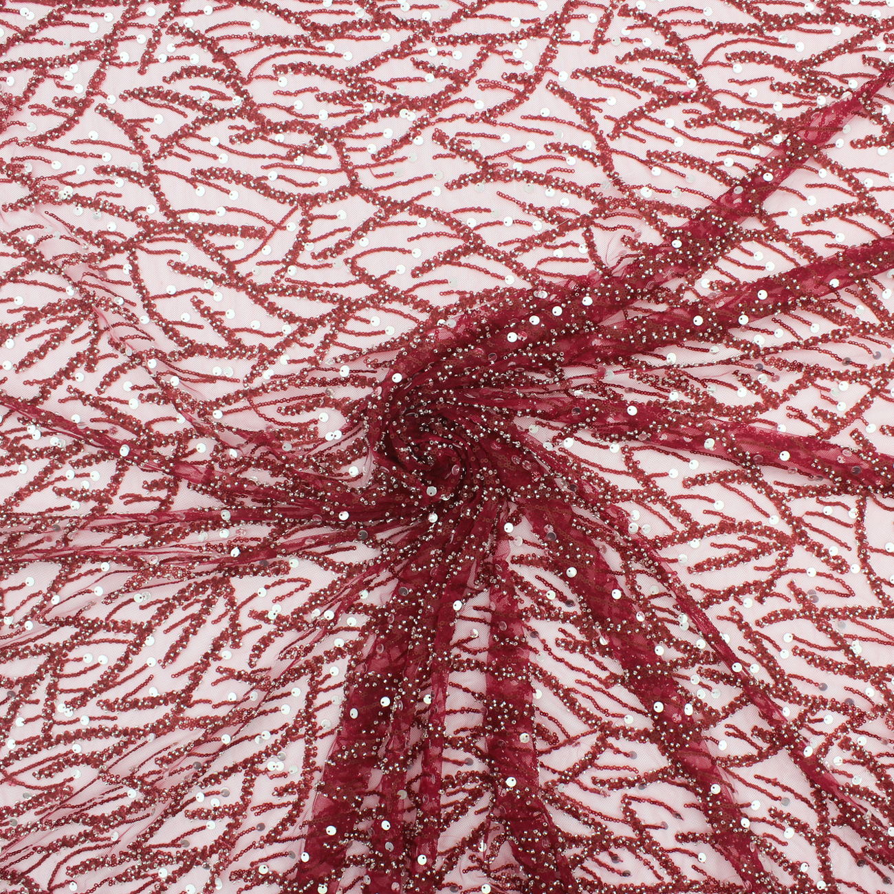 Renda de Cerimónia Lantejoulas e Missangas - Bordeaux Rendas Tecido para Vestuário