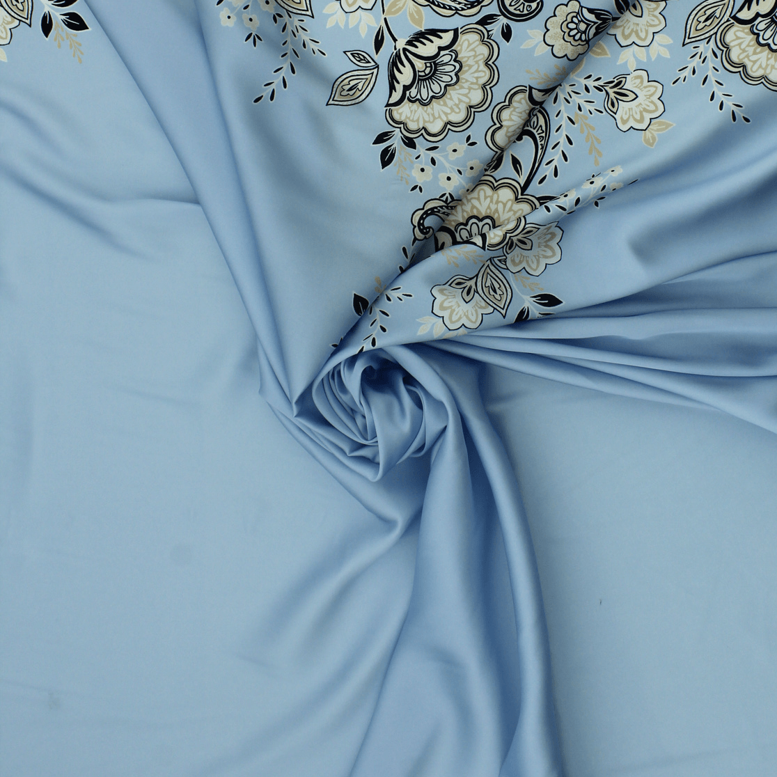 Retalho Camiseiro Translúcido Acetinado Floral - azul Retalhos Feira dos Tecidos Online