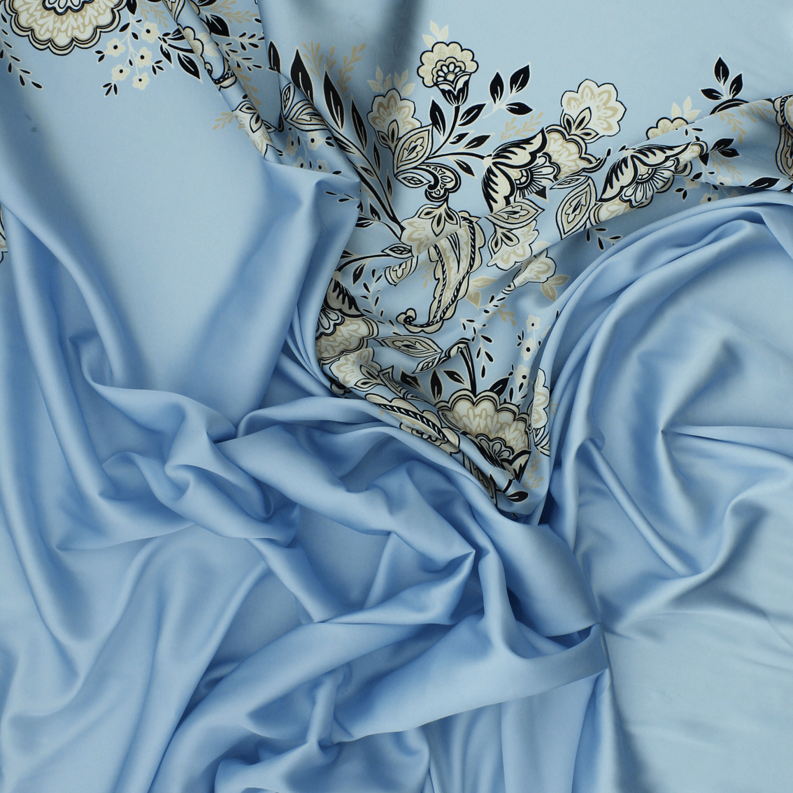 Retalho Camiseiro Translúcido Acetinado Floral - azul Retalhos Feira dos Tecidos Online