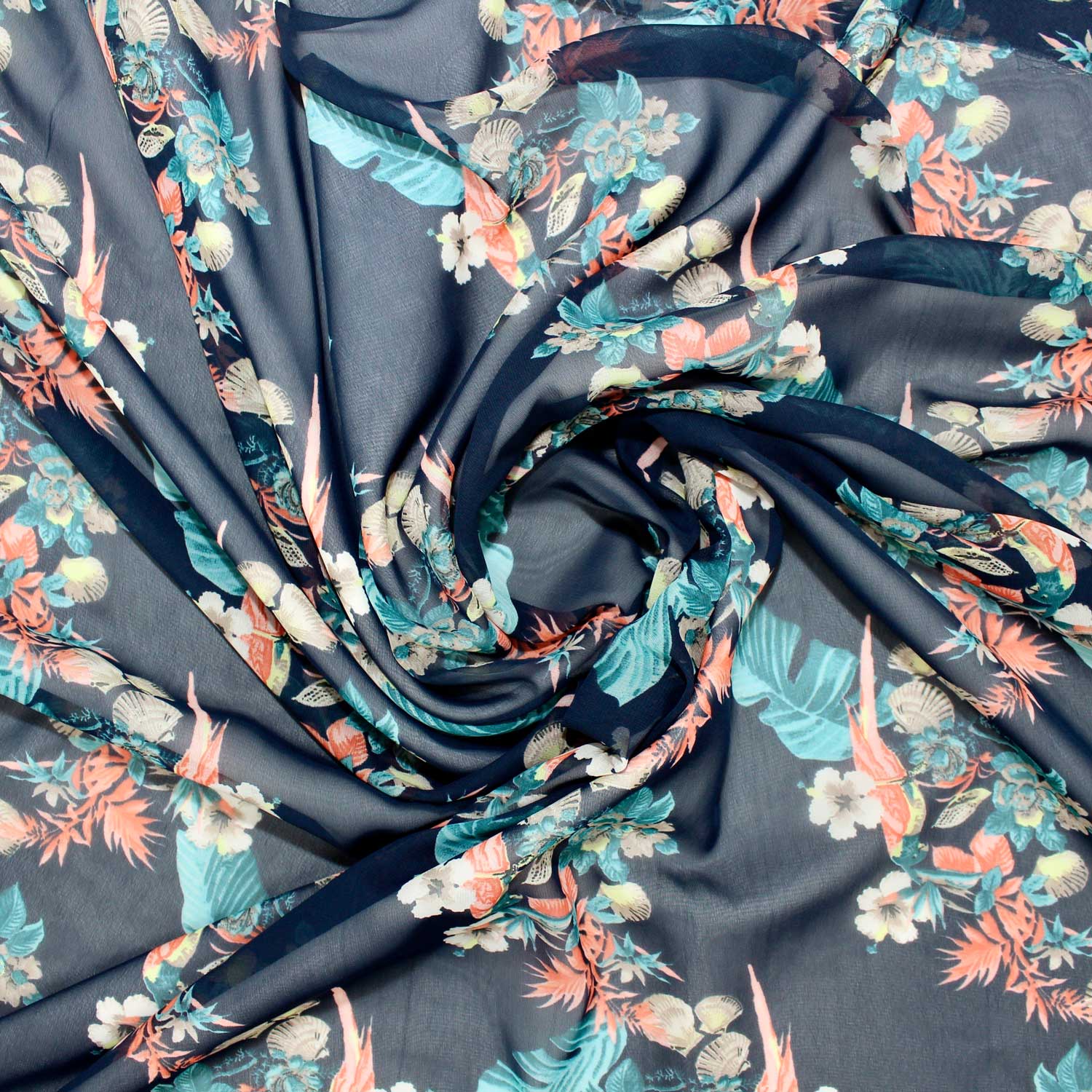 Retalho Camiseiro Translúcido Floral - azul Retalhos Feira dos Tecidos Online