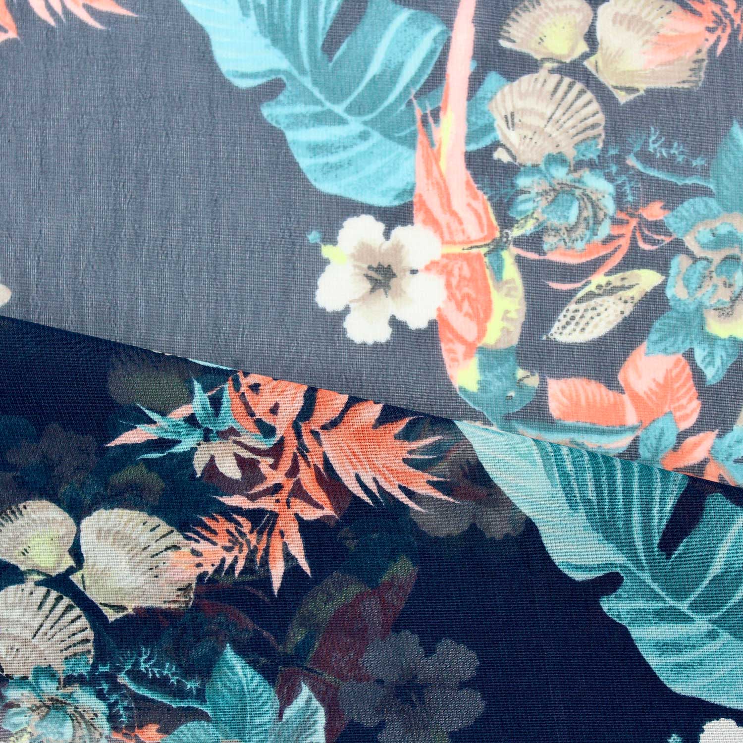 Retalho Camiseiro Translúcido Floral - azul Retalhos Feira dos Tecidos Online