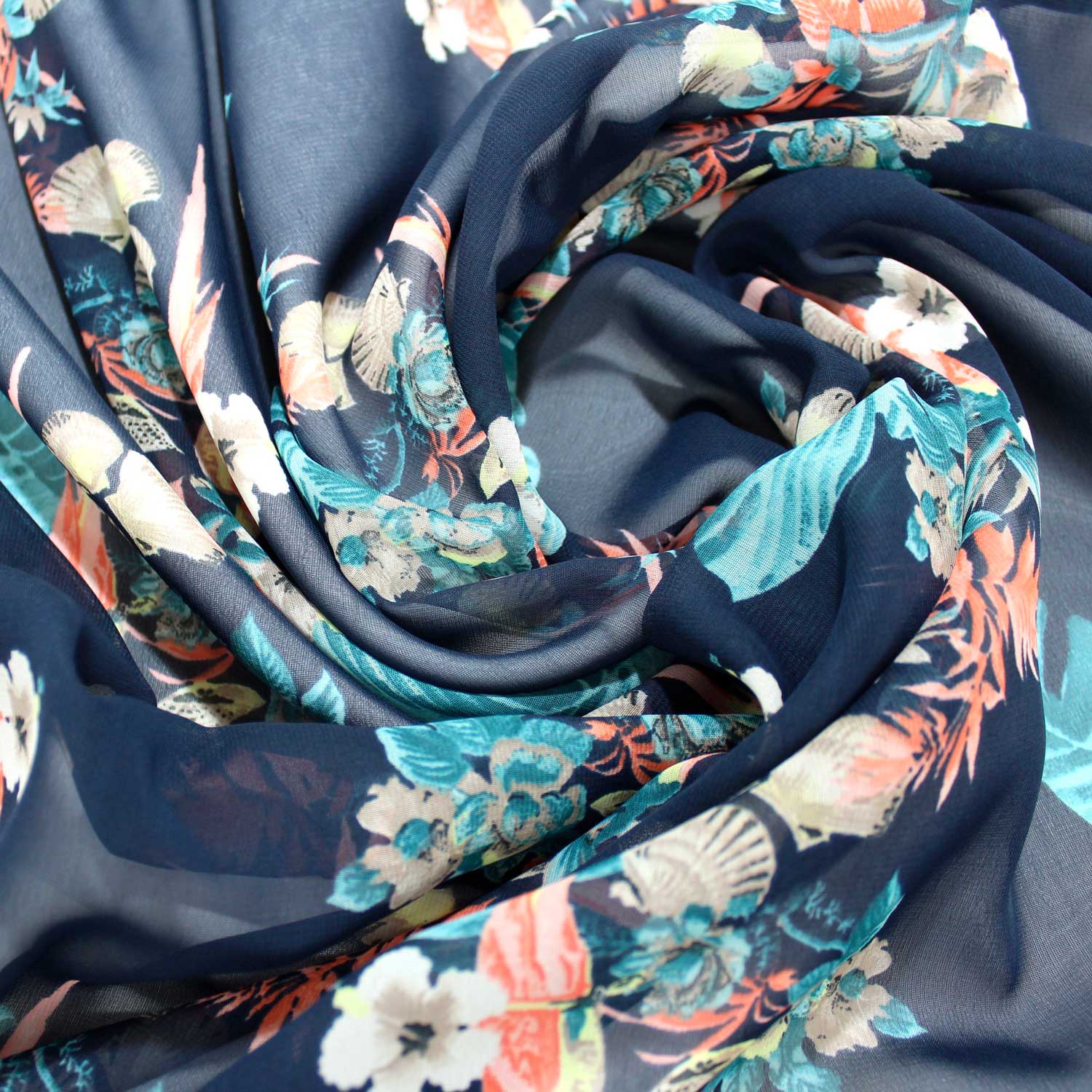 Retalho Camiseiro Translúcido Floral - azul Retalhos Feira dos Tecidos Online