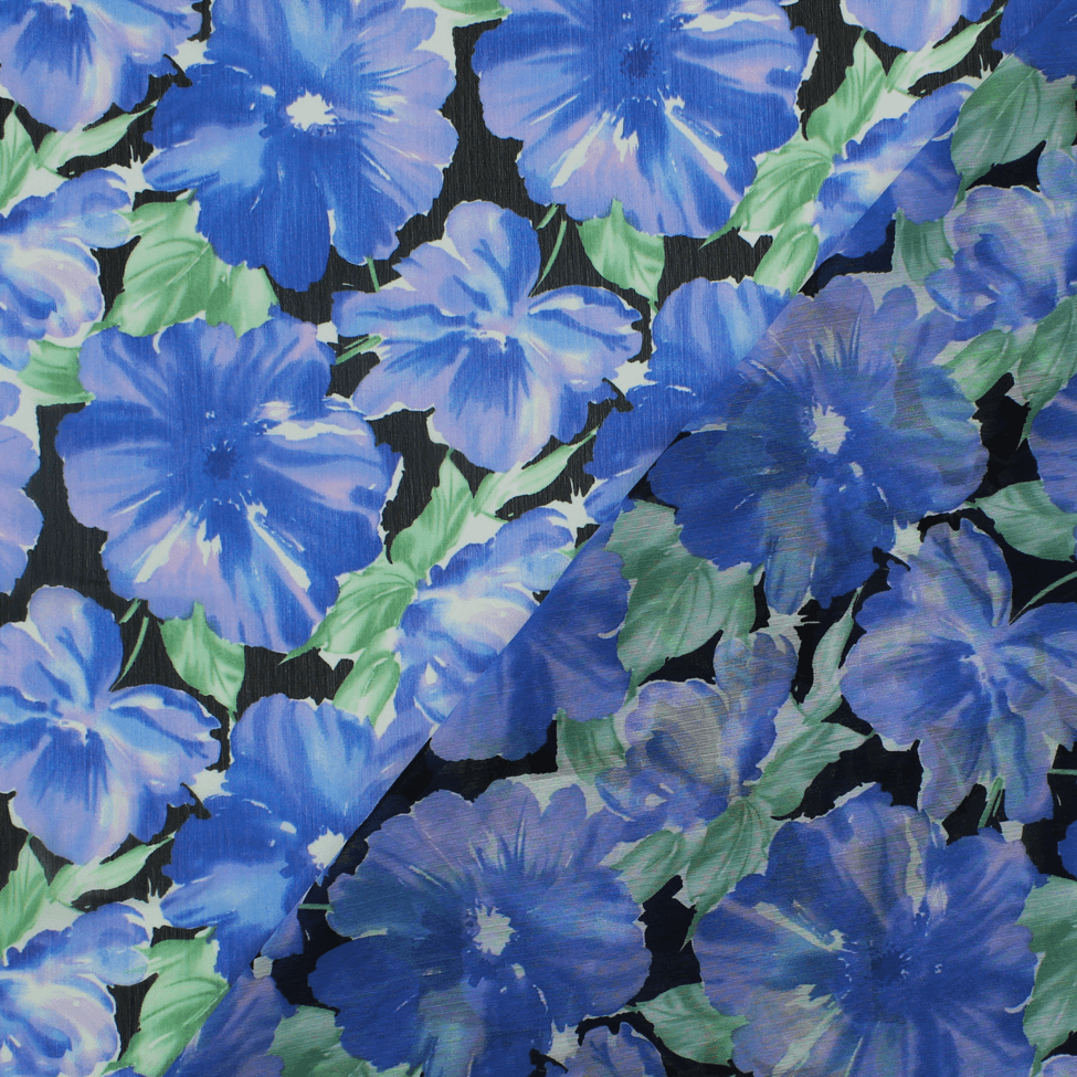 Retalho Camiseiro Translúcido Floral - azul Retalhos Feira dos Tecidos Online