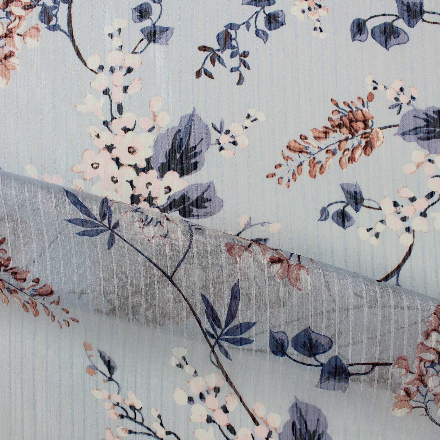 Retalho Camiseiro Translúcido Floral Ricas - azul Retalhos Feira dos Tecidos Online