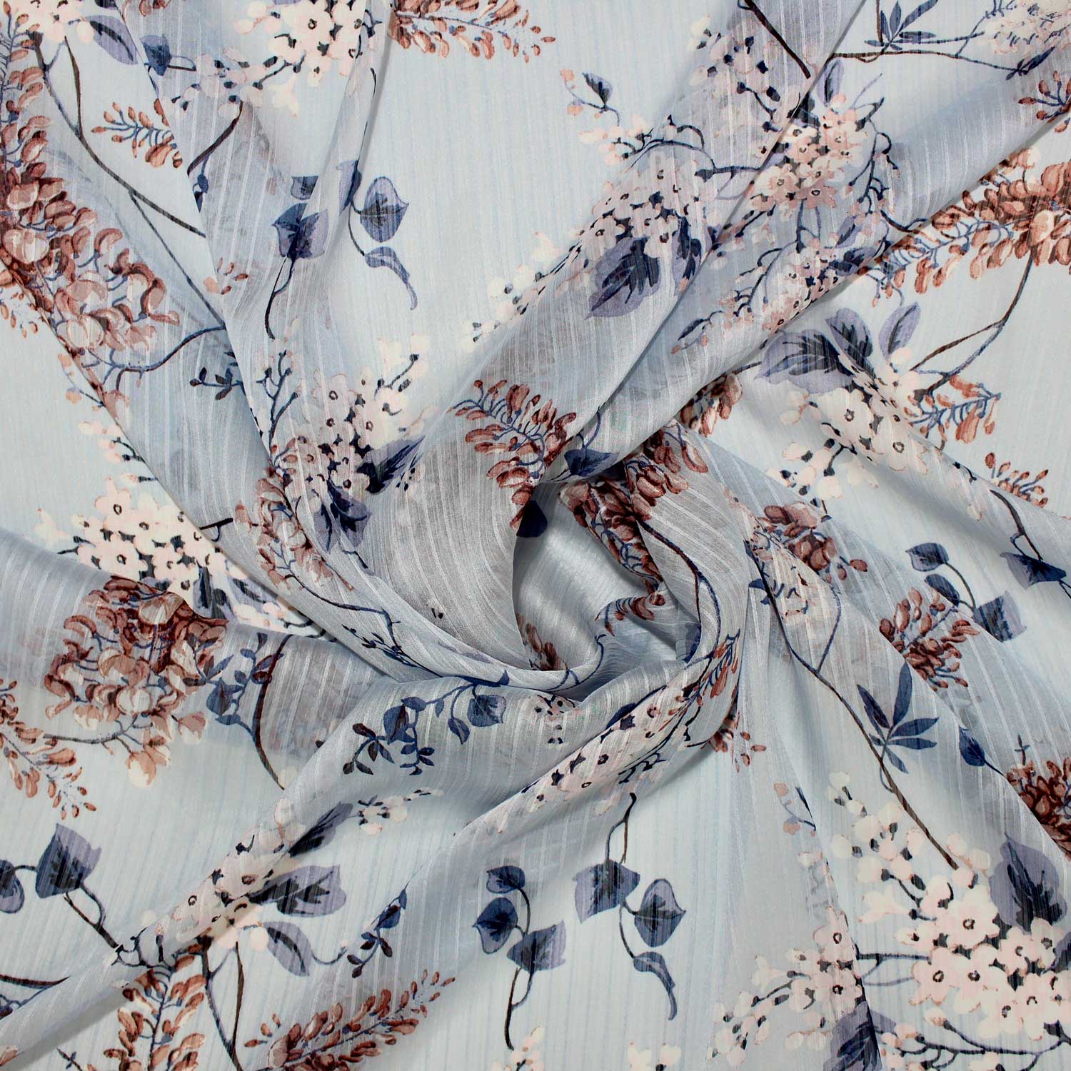 Retalho Camiseiro Translúcido Floral Ricas - azul Retalhos Feira dos Tecidos Online