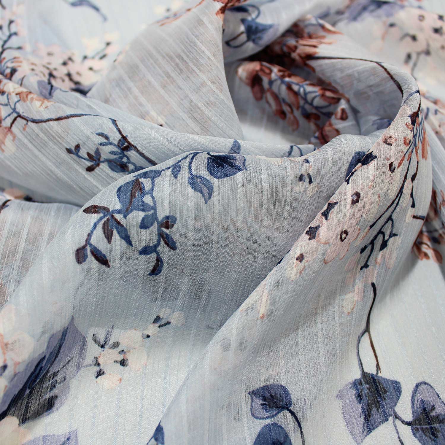 Retalho Camiseiro Translúcido Floral Ricas - azul Retalhos Feira dos Tecidos Online