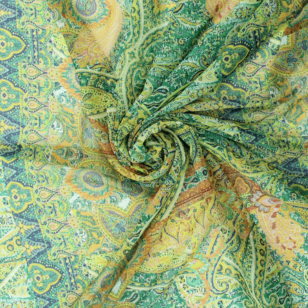 Retalho Camiseiro Tribal Translúcido - verde Retalhos Feira dos Tecidos Online