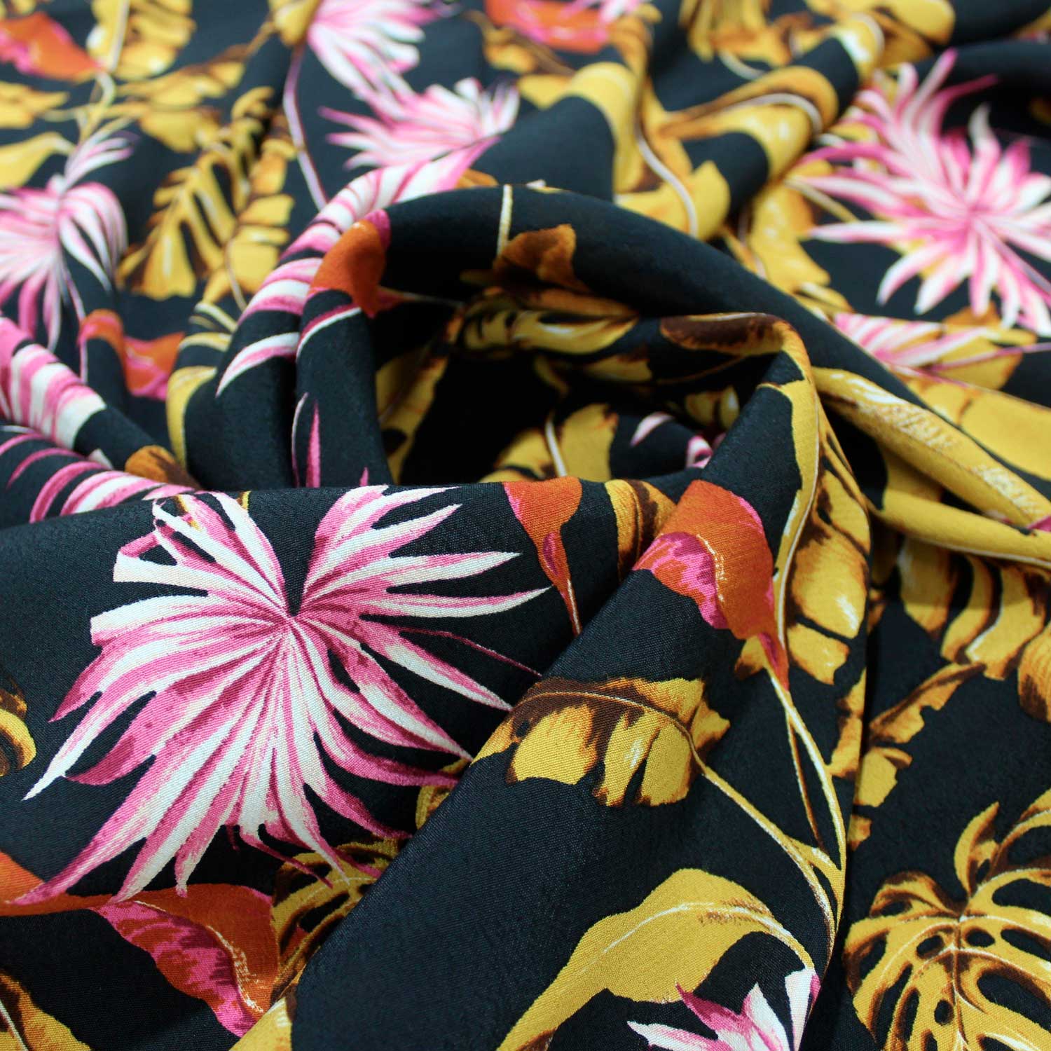 Retalho Camiseiro Viscose Floral - amarelo & rosa Retalhos Feira dos Tecidos Online