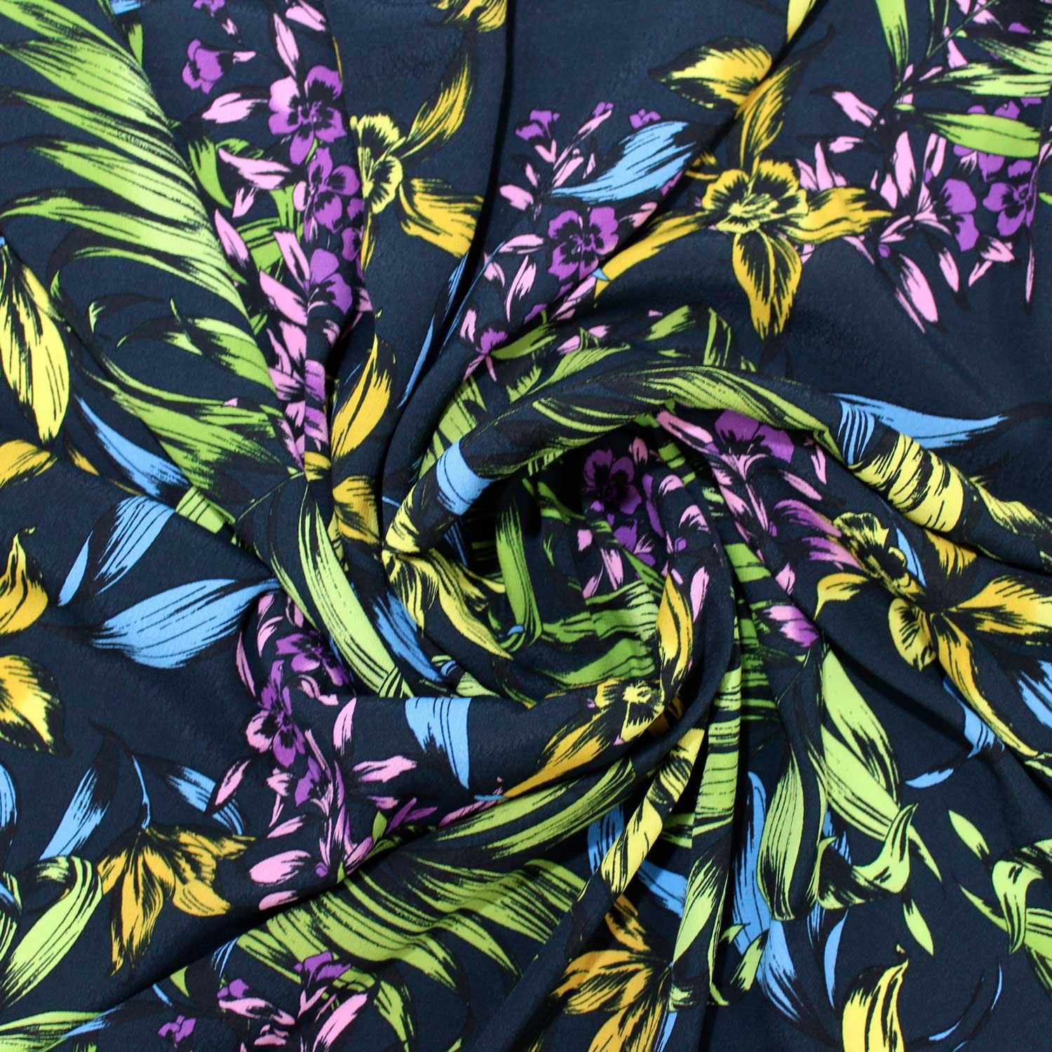 Retalho Camiseiro Viscose floral - azul & amarelo Retalhos Feira dos Tecidos Online