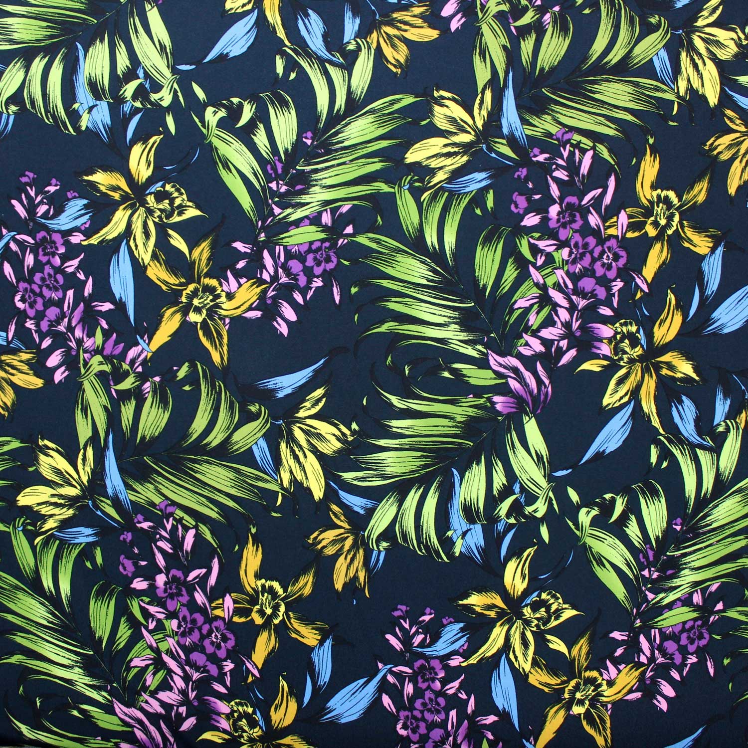 Retalho Camiseiro Viscose floral - azul & amarelo Retalhos Feira dos Tecidos Online