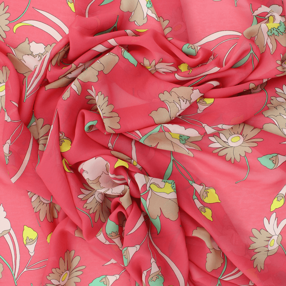 Retalho Camiseiro Viscose Translúcido Floral - rosa Retalhos Feira dos Tecidos Online