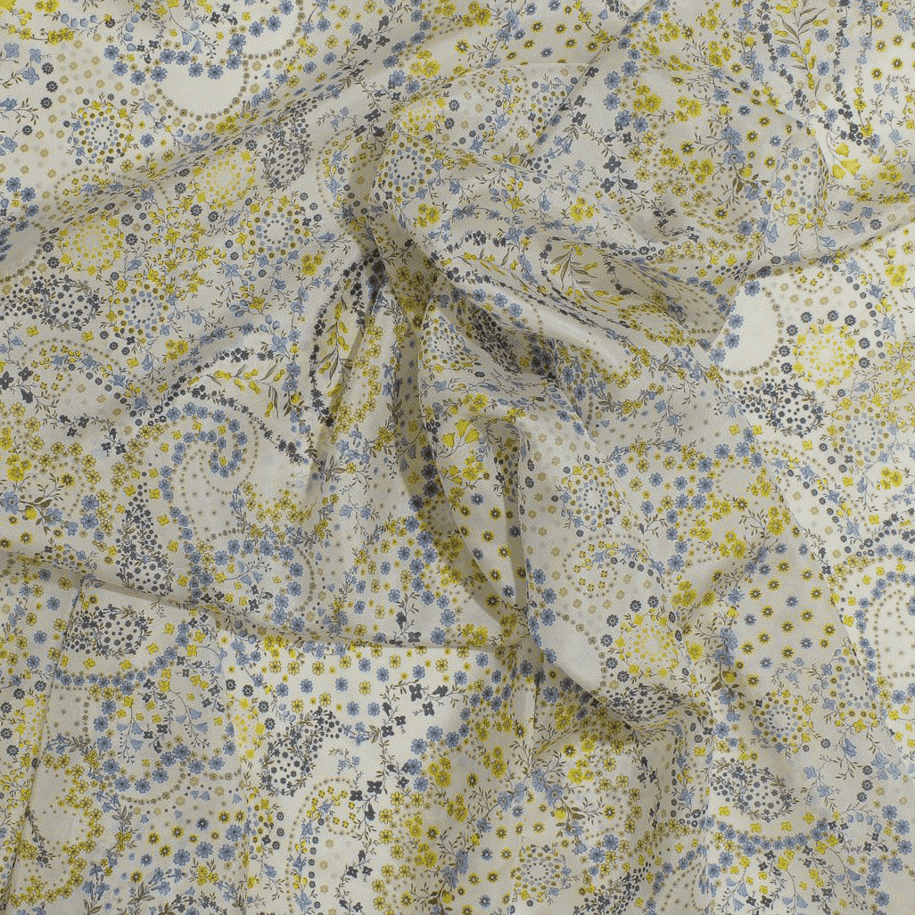 Seda Natural Estampada Translúcido Floral - amarelo & azul Sedas Natural Feira dos Tecidos Online