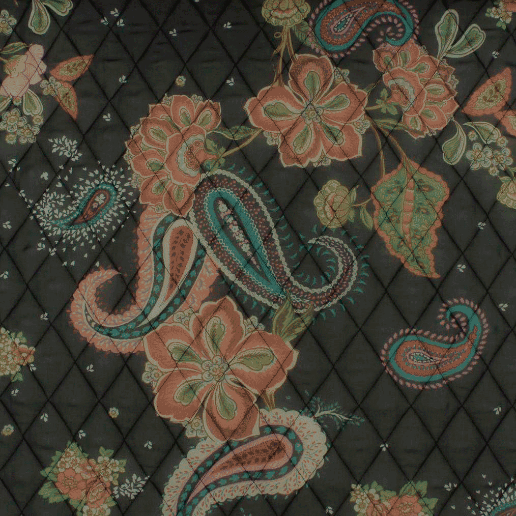 Tecido Acolchoado Estampado Cornucópias - Preto Acolchoados Tecido para Decoração e Vestuário