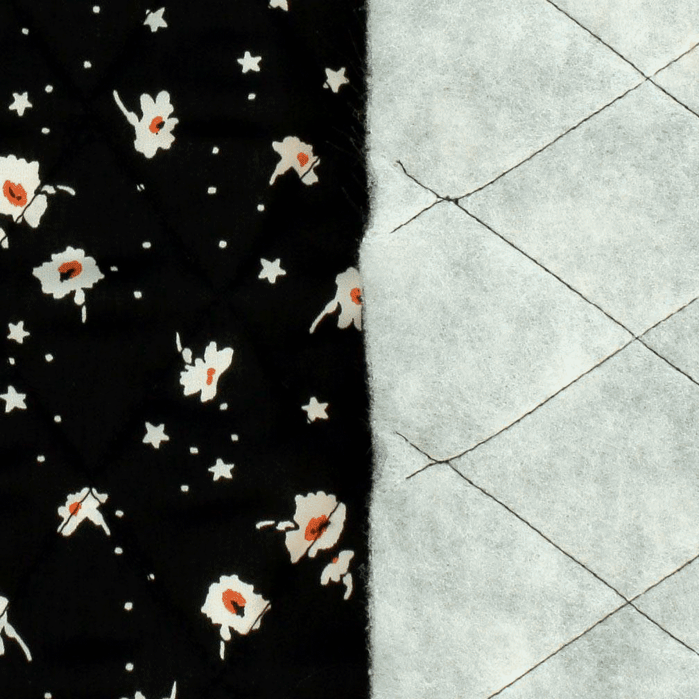 Tecido Acolchoado Estampado Floral - Preto Acolchoados Tecido para Decoração e Vestuário