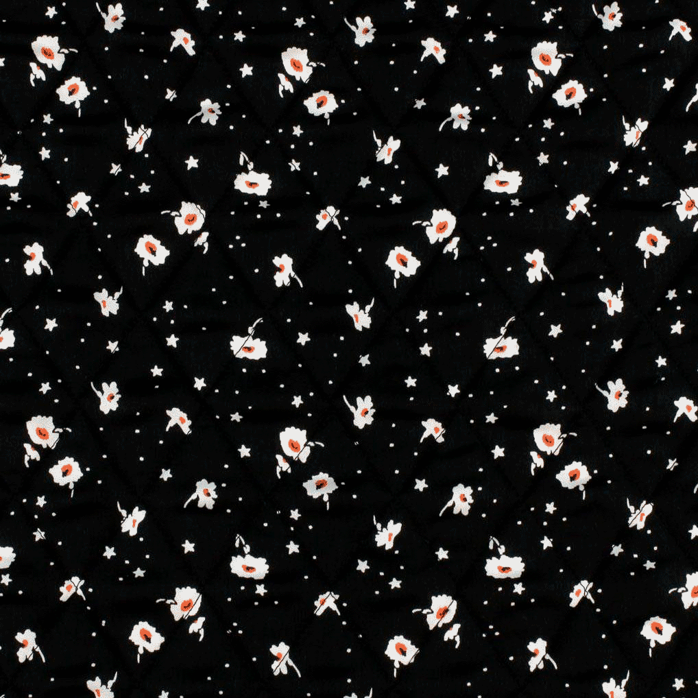 Tecido Acolchoado Estampado Floral - Preto Acolchoados Tecido para Decoração e Vestuário
