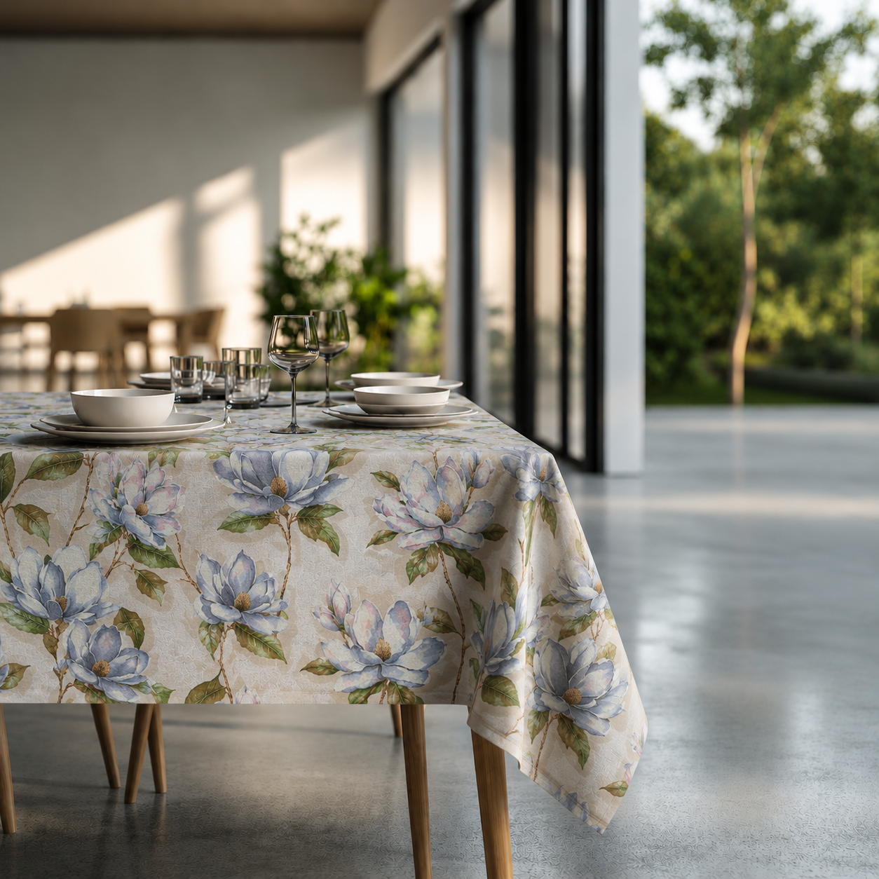 Loneta de decoração-Floral-Azul&Verde