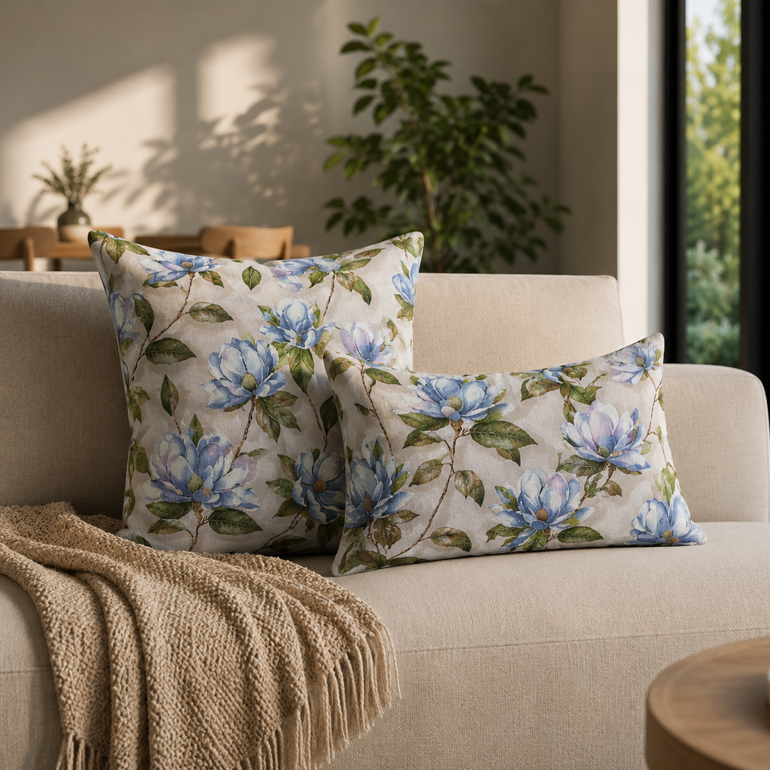 Loneta de decoração-Floral-Azul&Verde