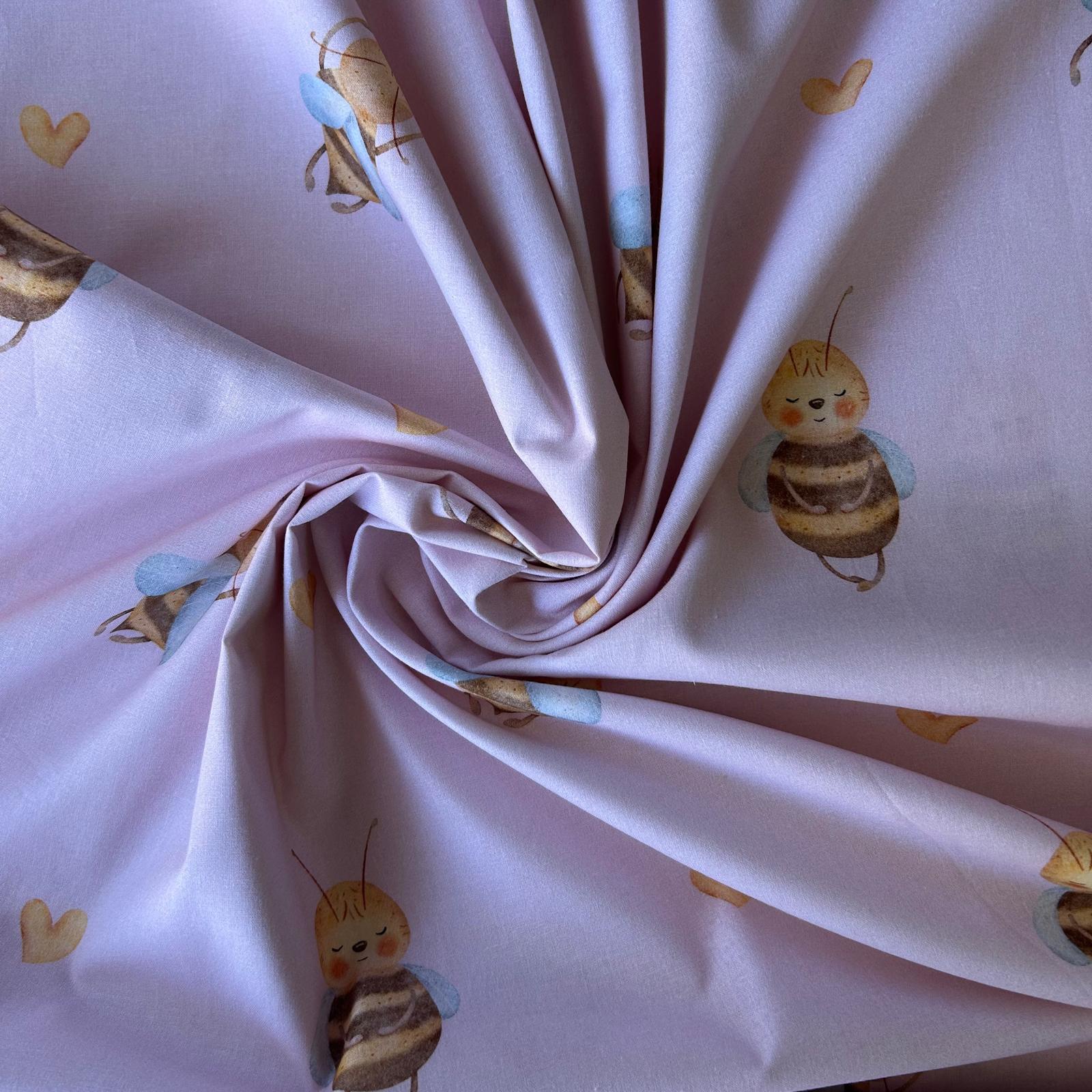 Algodão Estampado - Abelha - Rosa