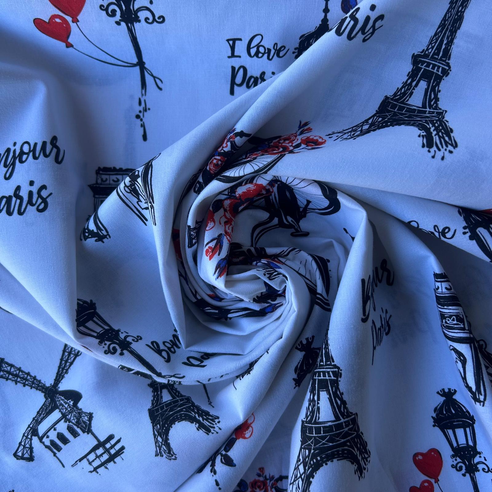 Algodão Estampado Bonjour Paris
