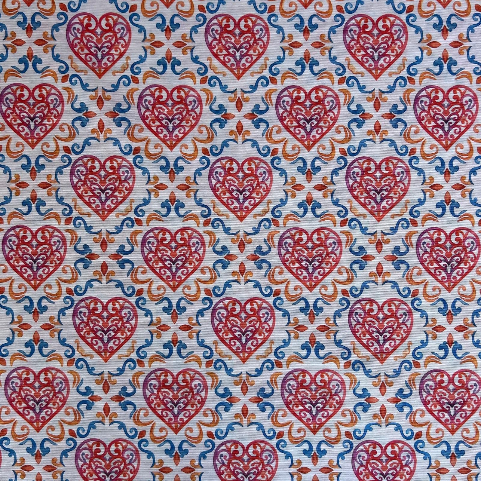 Loneta de decoração-Corações-Floral-Vermelho