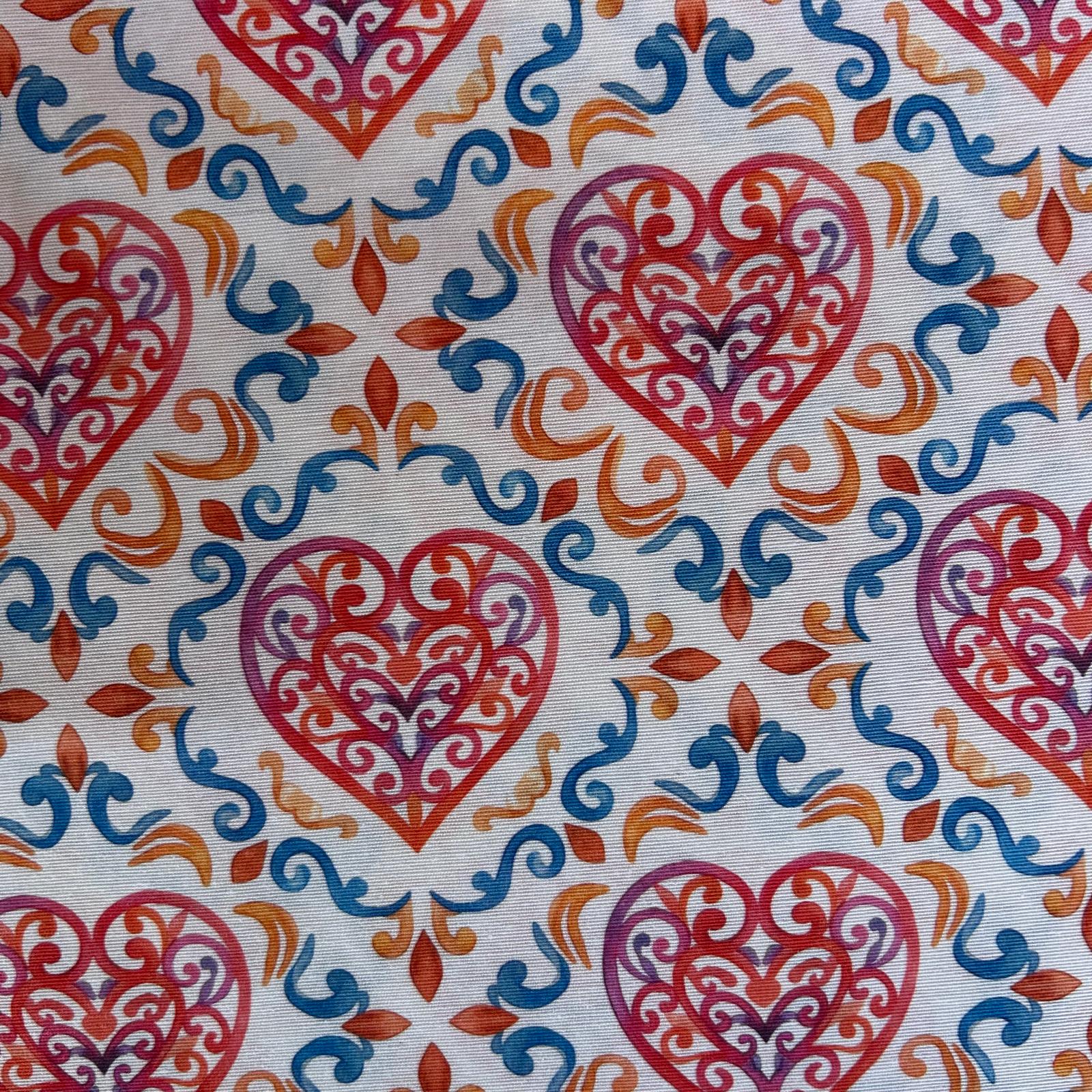 Loneta de decoração-Corações-Floral-Vermelho