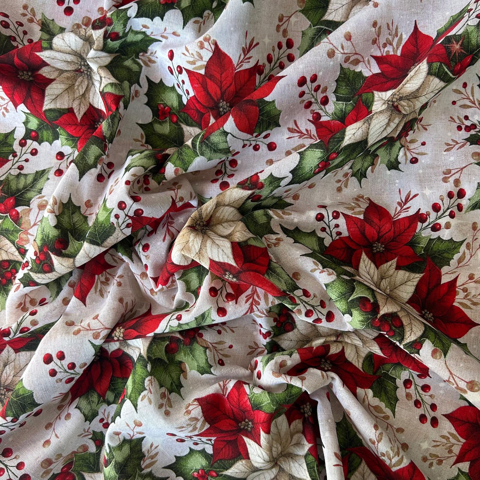 Loneta de decoração- Natal- Azevinho e Bagas Vermelhas